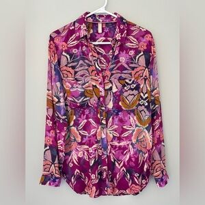 Pilcro Women's Size XS Romy Relaxed Button Down Boho Colorful Tropical Vacation